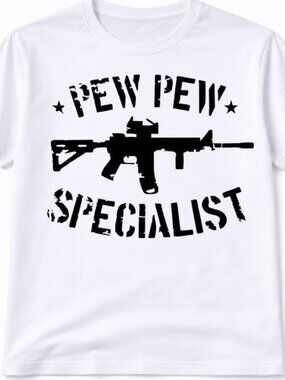 Pew Pew Specialist Graphic T Shirt Trendy Boutique Style Tee Mens Gifts White
